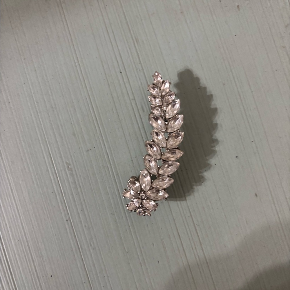 Sparkly Silver Rhinestone Earcuff Ear Cuff Earring Clip on Flower Floral